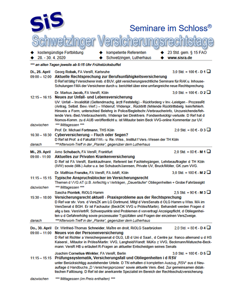 Schwetzinger Versicherungsrechtstage 2020