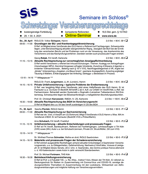 Schwetzinger Versicherungsrechtstage 2021