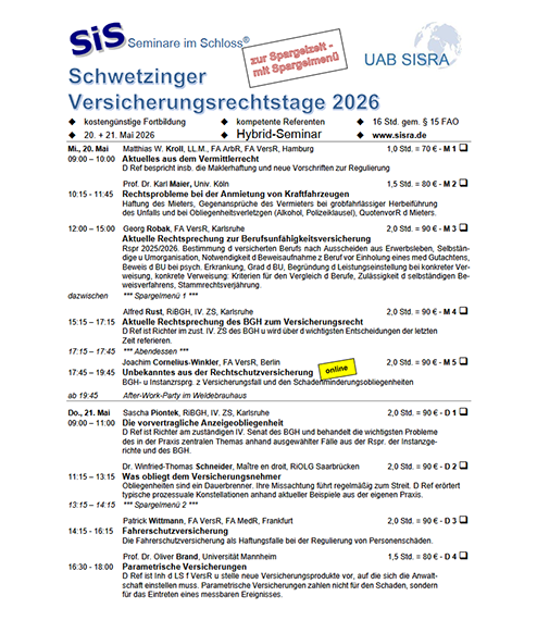 Schwetzinger Versicherungsrechtstage 2026