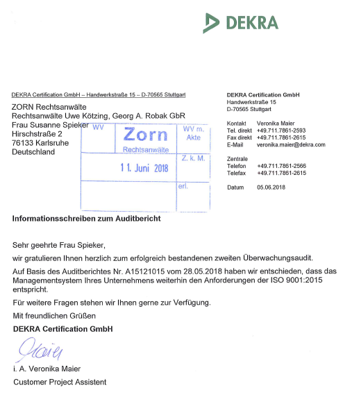 Unsere Zertifizierung nach ISO 9001:2015